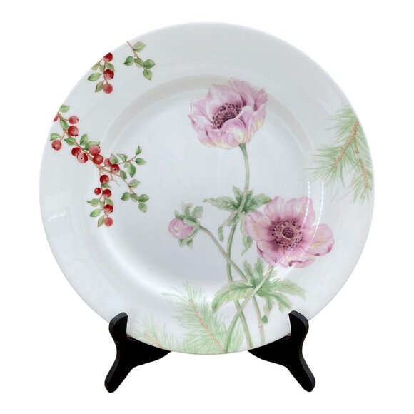 Lenox Holiday Winter Garden Anemone and Wintergreen Dinner Plate 11.25" White - Picture 2 of 10